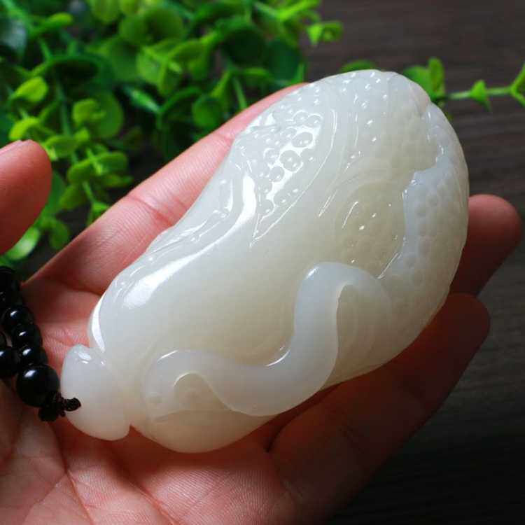 纯天然玉石玉器白菜吊百财聚来手把件把玩件男女款遇百财把件包邮