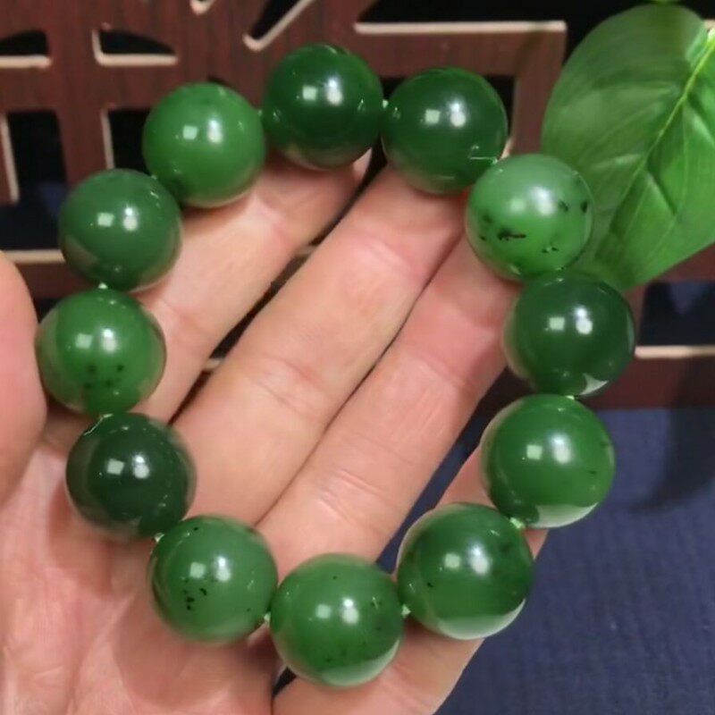老坑男女款手串带证书菠菜绿碧玉