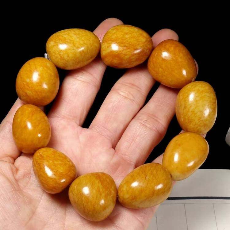 保真新疆和田玉手链黄沁皮原石籽料手串手链男款玉石玉器手链包邮