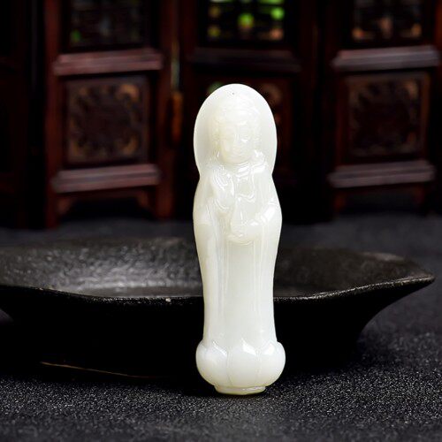 男士天然立体观音项链新疆和田玉