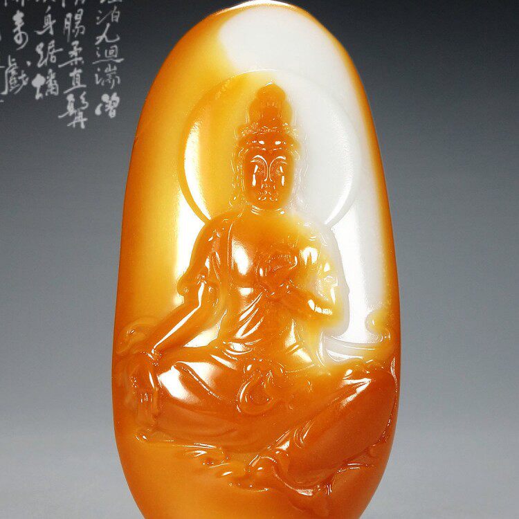 羊脂玉黄沁皮籽料观音挂件