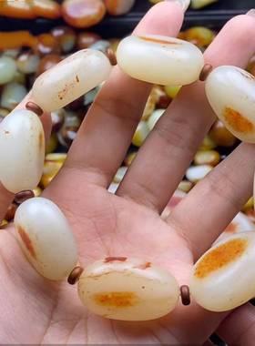 白玉黄沁皮原石籽料手串手链