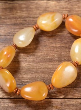 黄沁皮白玉籽料原石手链