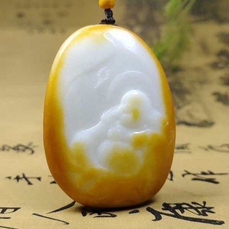 新品新疆和田玉佛公吊坠羊脂级洒金皮籽料弥勒佛挂件女款笑佛玉坠