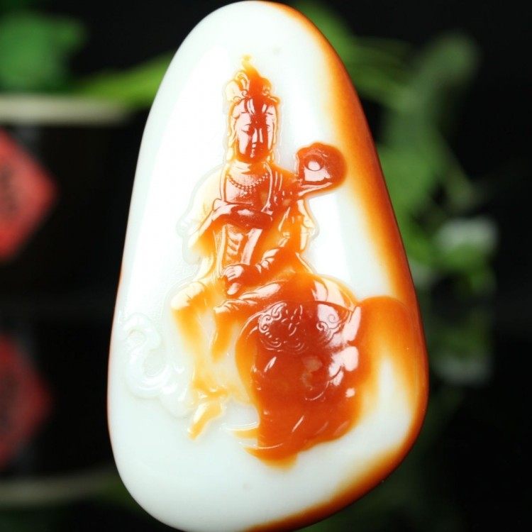 红沁皮籽料普贤菩萨本命佛挂件