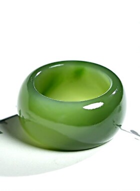 天然和田玉扳指碧玉菠菜绿戒指男士大气大拇指满绿玉石指环带证书