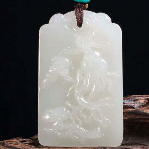 天然和田玉人生如意吊坠白玉开运吉祥如意富贵挂件男女款玉佩包邮