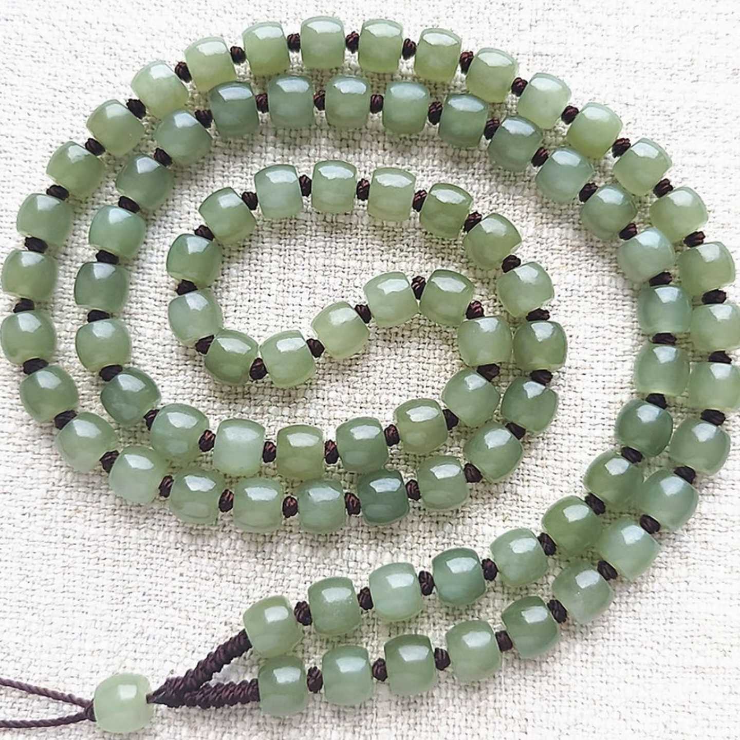 天然和田玉吊坠挂绳时尚绿色珠子挂坠链子珠链项链绳浅绿渐变项链