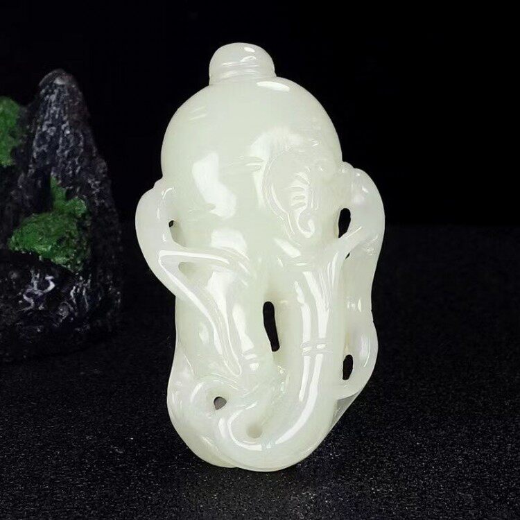 和田玉白玉人参吊坠男女款天然玉石人生如意玉坠挂件项链立体玉佩