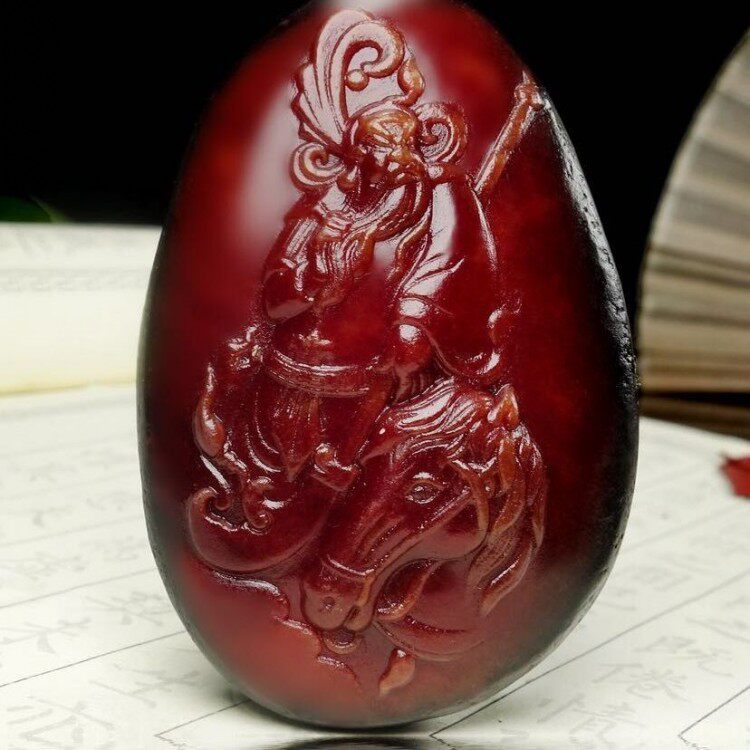 新疆和田玉籽料红沁皮原石武财神挂件名家战马关公雕件男款玉吊坠