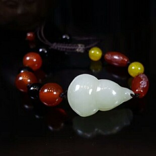 新疆和田玉葫芦手链和田白玉手工编织玛瑙珠女士款百搭玉手串送证