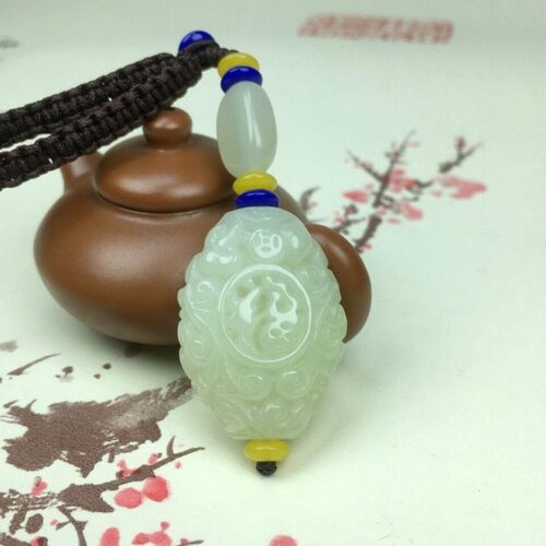 路路通雕花转运珠挂件天然和田玉