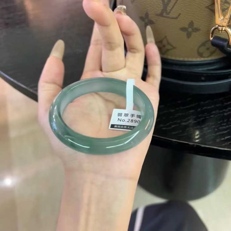 缅甸翡翠手镯冰糯种5A油青飘花翡翠处理玉手镯女款正圈玉石玉镯子