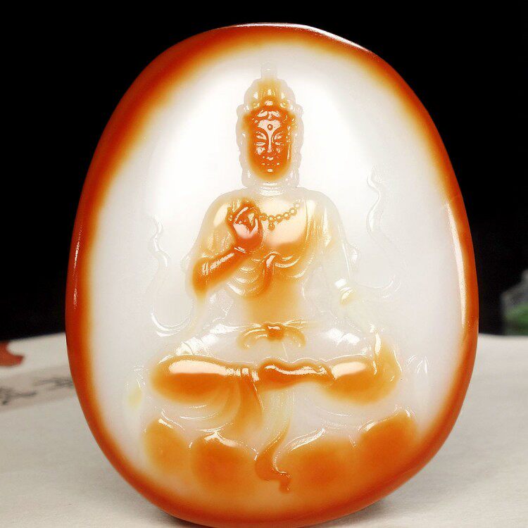 红沁皮籽料观世音菩萨挂件男款
