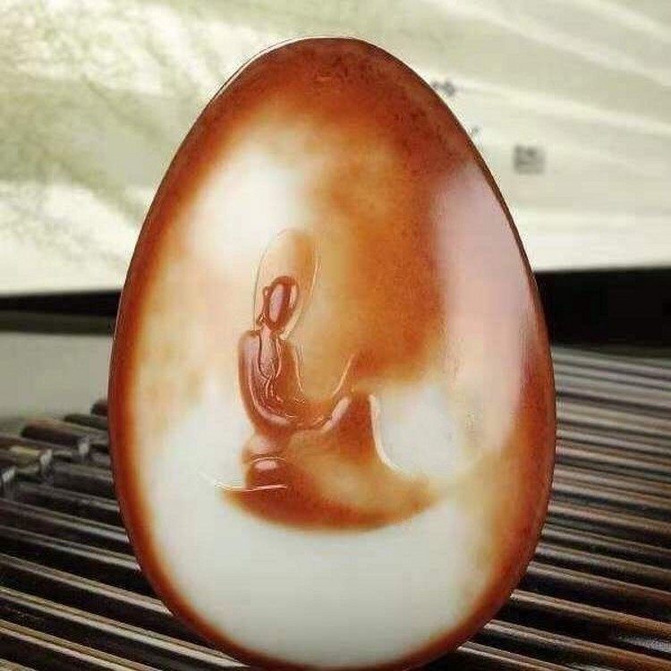 收藏级新疆和田玉悟道吊坠羊脂级红沁皮料籽禅宗悟道挂件男款玉坠