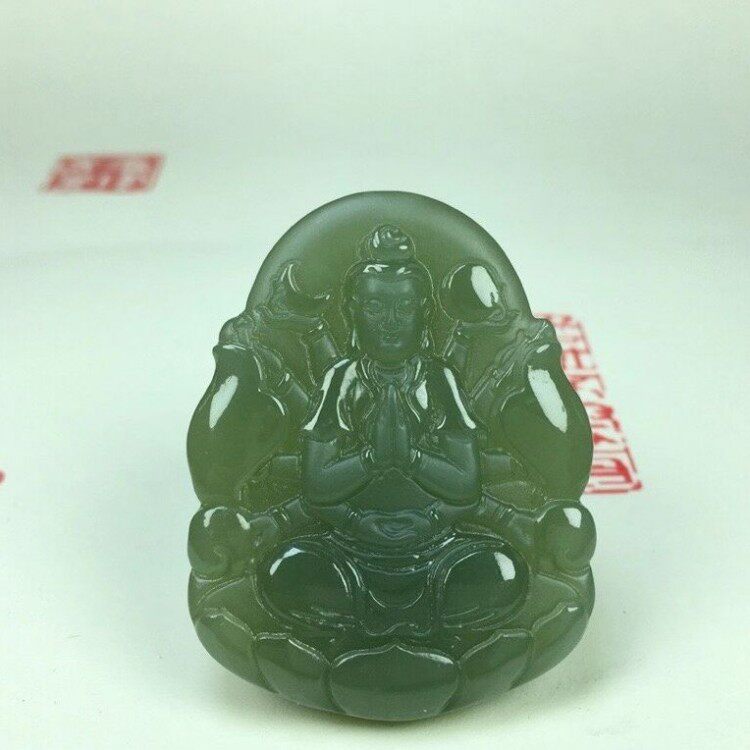 天然新疆和田玉千手观音吊坠生肖鼠守护神挂件属相本命佛玉牌包邮