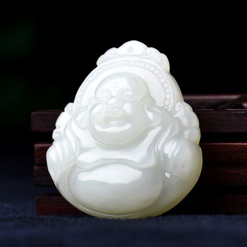 天然新疆和田玉弥勒佛吊坠正品白玉佛公挂件女款玉佛项链玉坠包邮