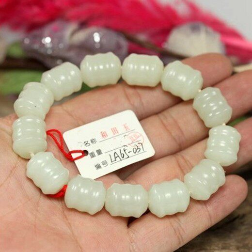 天然新疆和田玉手链细腻油润白玉鼓型手串正品男款玉手链附送证书