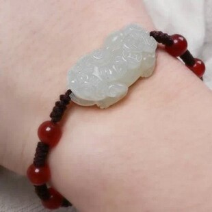 正品新疆和田玉貔貅手链天然白玉籽料招财貔貅手链男女款正品手串