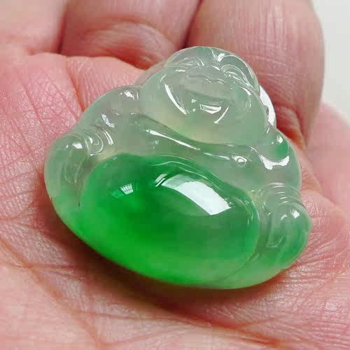 缅甸翡翠飘绿大肚佛公吊坠冰种阳绿翡翠弥勒佛挂件男女款玉佛吊坠