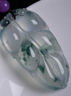 缅甸高冰飘花翡翠树叶吊坠玻璃种飘蓝花叶子金枝玉叶玉挂件男女款