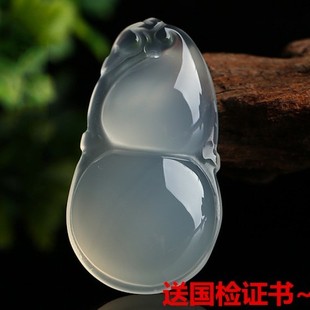 正品天然a货玉石玉器白玉髓葫芦吊坠男女款玉挂件晶莹剔透送证书