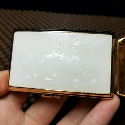 新疆和田玉白玉貔貅腰带扣皮带扣男款天然白玉皮带头扣挂件送证书