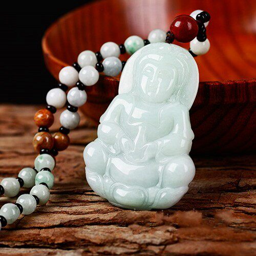 缅甸正品玉石翡翠观音吊坠项链天然A货玉观音男大款玉佩玉坠证书