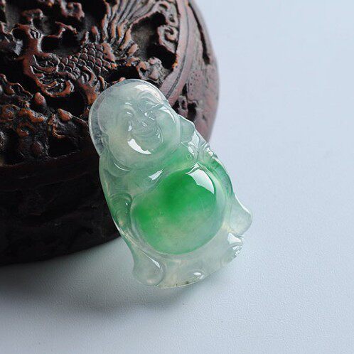 缅甸翡翠佛公吊坠女款冰种阳绿翡翠飘花站佛挂件男女款吊坠毛衣链