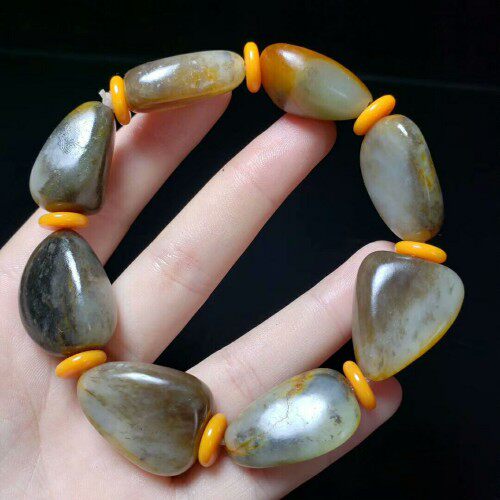 保真新疆和田玉籽料手链真皮黄沁皮籽料原石手链男款玉手串带证书