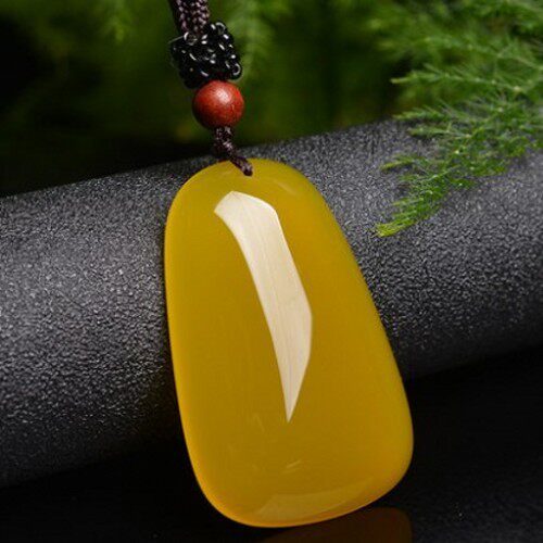 天然正品鸡油黄无事牌吊坠男女款玉髓挂件玉佩颈饰蜜蜡黄玛瑙包邮