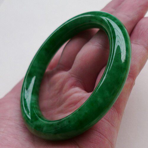 缅甸翡翠手镯祖母绿圆条翡翠玉镯子女款辣绿玉手镯满绿圆条手镯