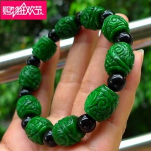 缅甸翡翠手链辣绿干青铁龙生雕花手链男女转运手串阳绿辣色路路通