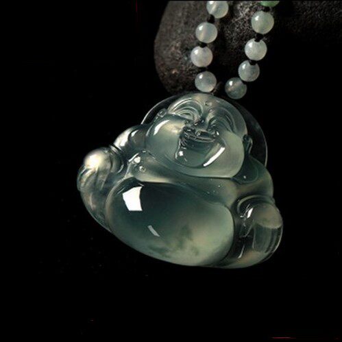 缅甸翡翠佛公吊坠冰种飘绿花翡翠处理玉佛挂件女款项链玉吊坠包邮