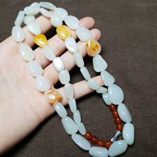 保真新疆和田玉白玉籽料原石项链男女款正品玉石玉器吊坠挂绳挂链