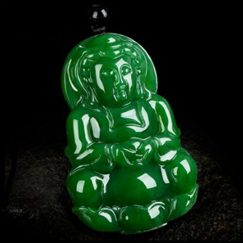 天然新疆和田玉碧玉观音吊坠正品男款碧玉观音佛像吊坠带证书包邮