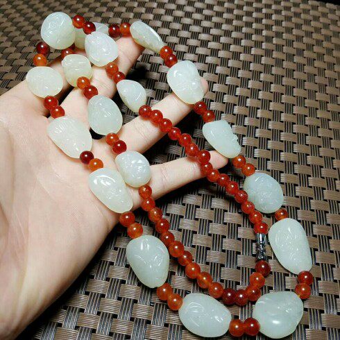 天然新疆和田玉白玉十八罗汉项链挂绳羊脂级白玉颈饰男款吊坠挂链