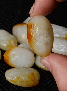 原石真皮财神散珠手串和田玉籽料