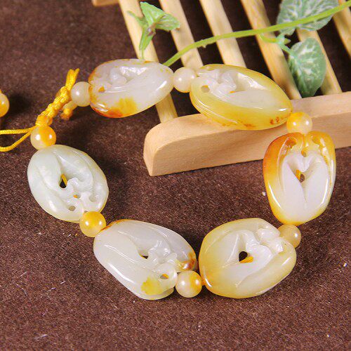 保真新疆和田玉佛手手链带红皮白玉籽料镂空福寿手串男女款送证书