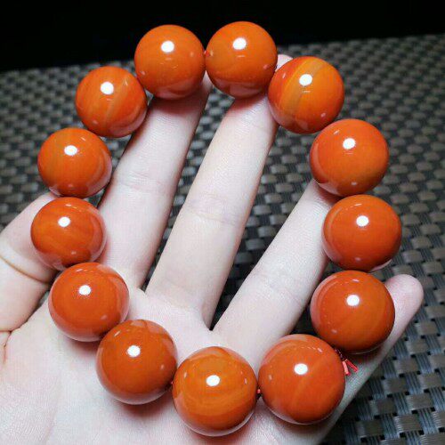 正品天然战国红南红玛瑙手链满红柿子红18mm大气圆珠男款手串包邮