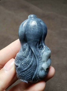 天然新疆和田玉白菜吊坠青花籽料百财俱来挂件财源滚滚送证书包邮