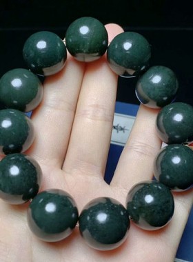 天然新疆和田玉墨玉手链墨青玉手串圆珠18mm男女款佛珠手饰带证书
