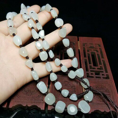 天然正品新疆和田玉项链白玉籽料原石项链挂绳玉挂链男款吊坠挂绳