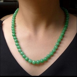 缅甸翡翠满绿珠项链冰糯种果绿色翡翠项链圆润饱满女款配饰珠链