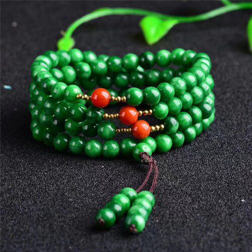 干青翡翠手链满绿玉石手串祖母绿翡翠108颗佛珠手链项链男女玉饰
