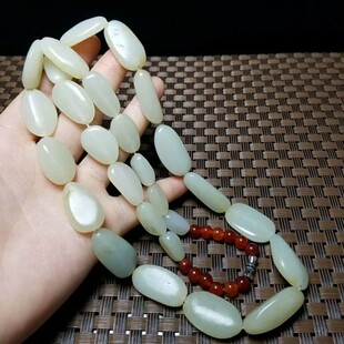 新疆和田玉项链原石籽料白玉挂绳油润细腻和田玉大珠子男款大项链