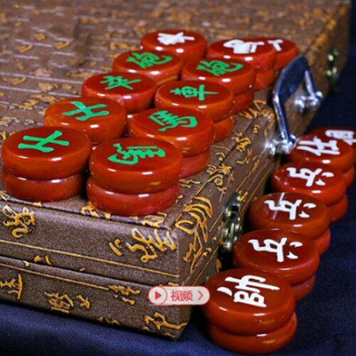 天然高档A货玉石玉髓玛瑙中国象棋套装赠韩信棋盘木质礼盒送证书