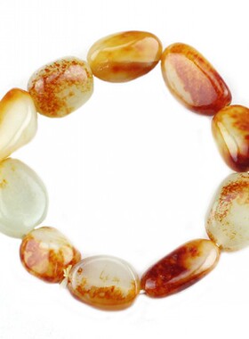 天然新疆和田玉籽料手链原石手串白玉红泌皮玉石手链男女款带证书