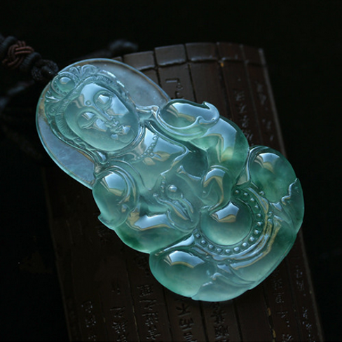 缅甸阳绿飘花翡翠观音吊坠冰种起荧光菩萨佛公挂件男女款毛衣链,珠宝/钻石/翡翠,颈饰,淘宝优惠券,粉丝福利购,淘宝优惠卷