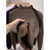软糯基础款 女保暖内搭上衣韩版 毛衣 一体绒加厚高领针织打底衫 冬季